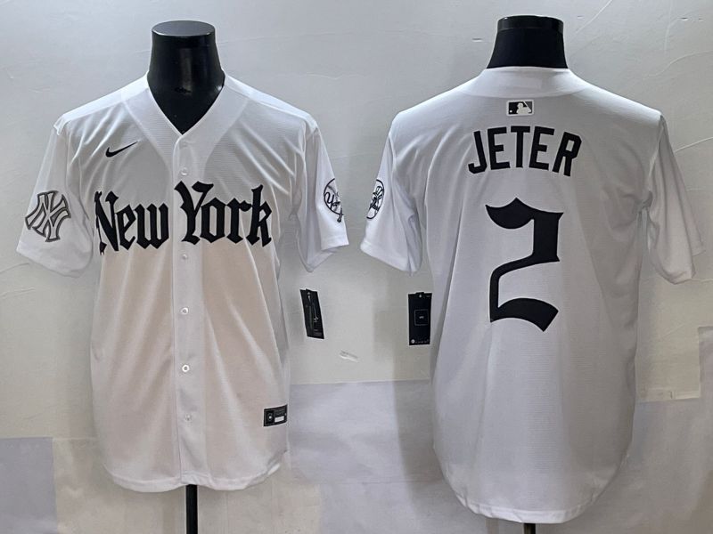 Men 2025 New York Yankees #2 Jeter White Five generations Joint Name Nike MLB Jersey style 16->new york yankees->MLB Jersey